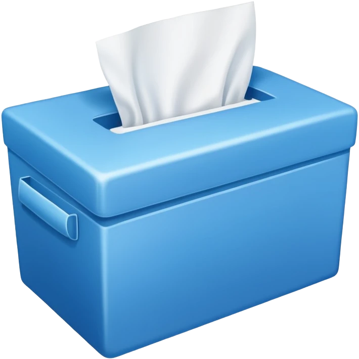 blue box with tissue emoji." It’s a simple design featuring a blue rectangular box with a single white tissue protruding from the top, often used to represent tissues, colds, or emotional moments like crying. emoji