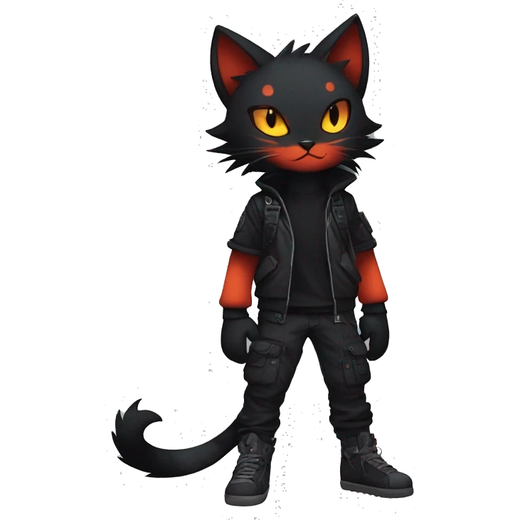 Edgy Shy Anthro boyish cool pretty dark black Litten-Pokémon-cat-fursona techwear emoji
