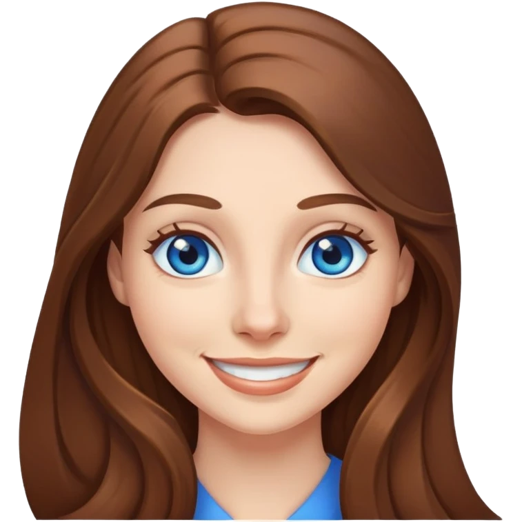 smiling woman with long brown hair and blue eyes emoji