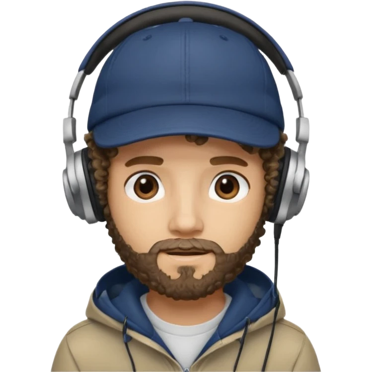 curly haired with headphones in and beard boy with cap emoji