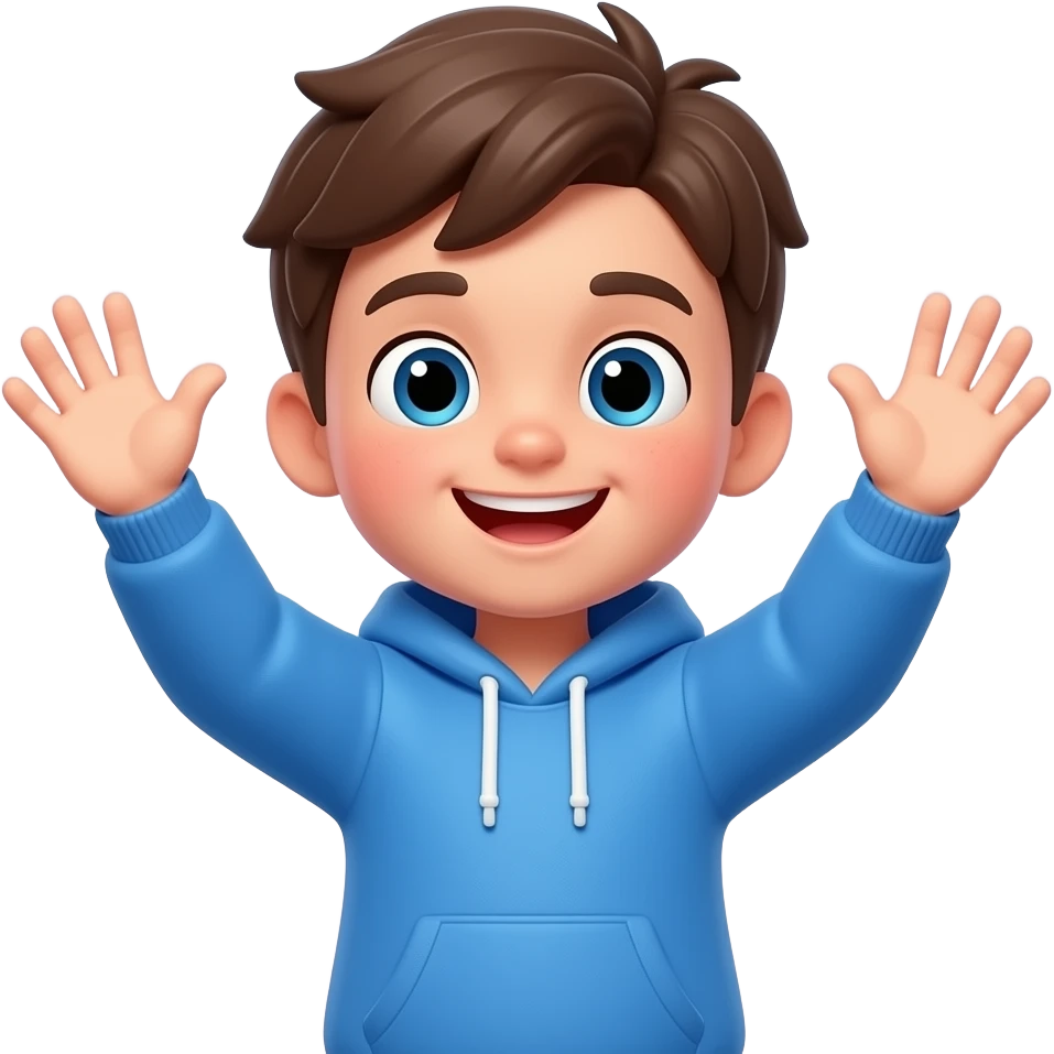 Animation 3d cute boy character hands up emoji