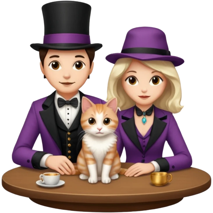 magician couple and their pet cat emoji