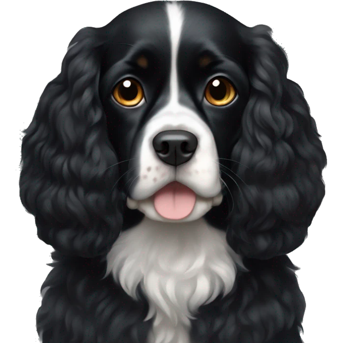 Small completely black king spaniel with black fur on his whole face and white fur on chest emoji