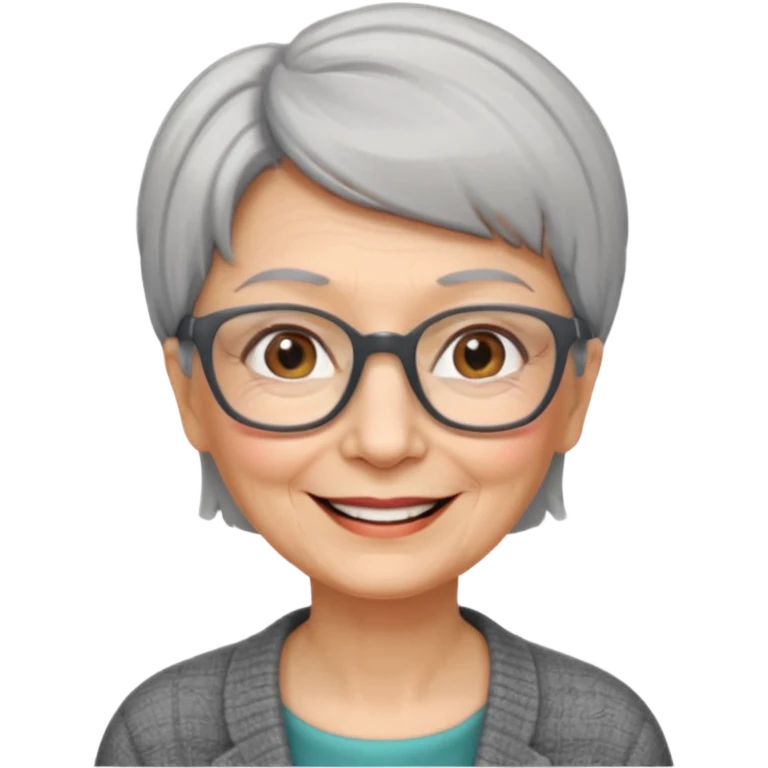 Old woman square glasses short gray straight hair emoji