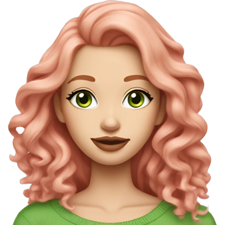 Redhead blonde girl pink sweater pink lipstick green eyes gold earrings pink nails wavy long hair full body emoji