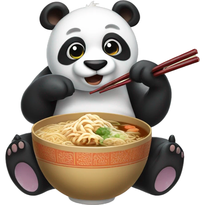 Panda, holding two chopsticks, eating ramen emoji