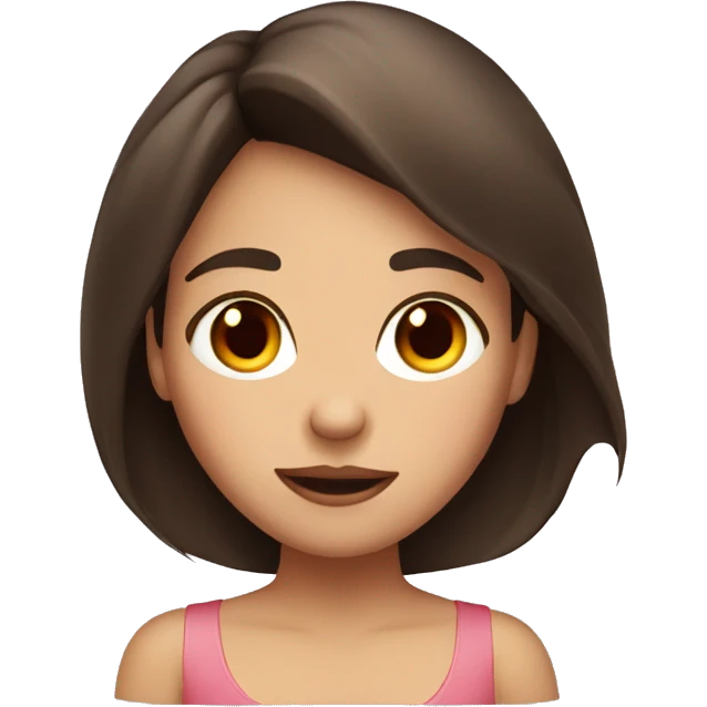 A brunette girl blushing wih a red face emoji
