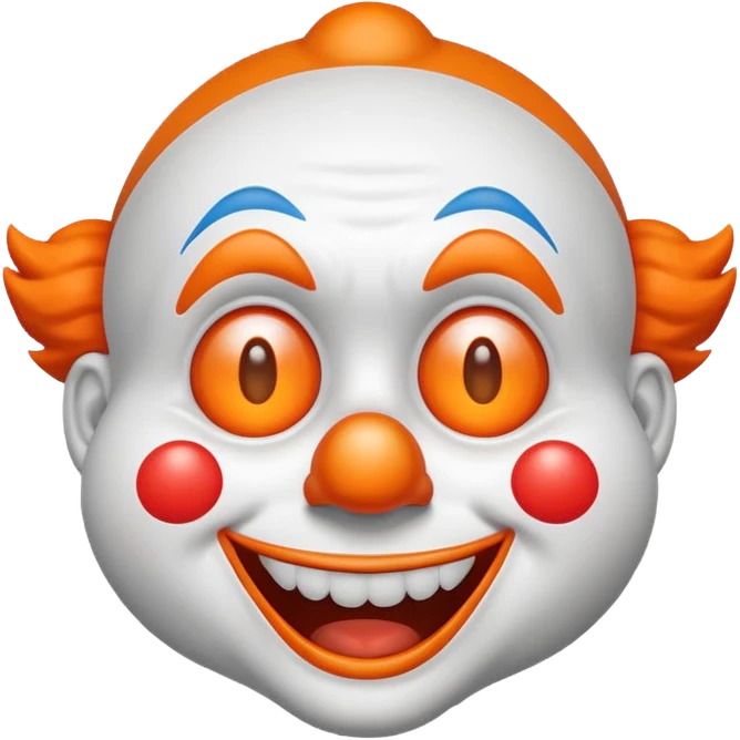 Make the clown emoji come up from the bottom, bounce, and land in the center. Then make it wink with the right eye, add a corrupted-file glitch effect, and finally make it disappear emoji