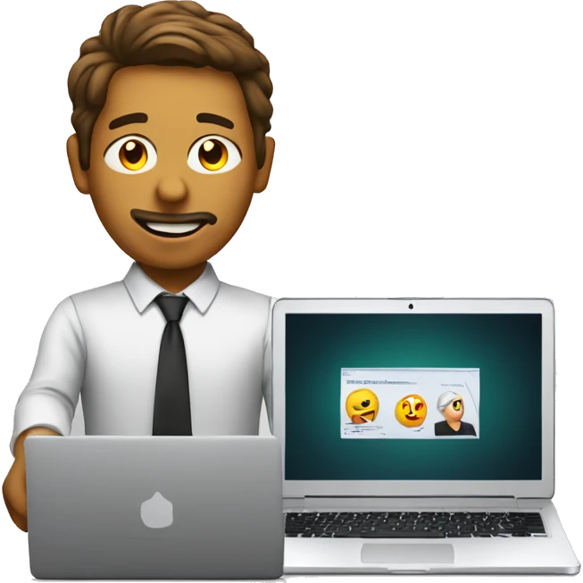 danial on laptop with fake work emoji