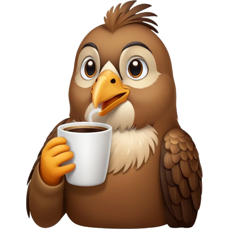 sleepy bird holding a coffee cup emoji