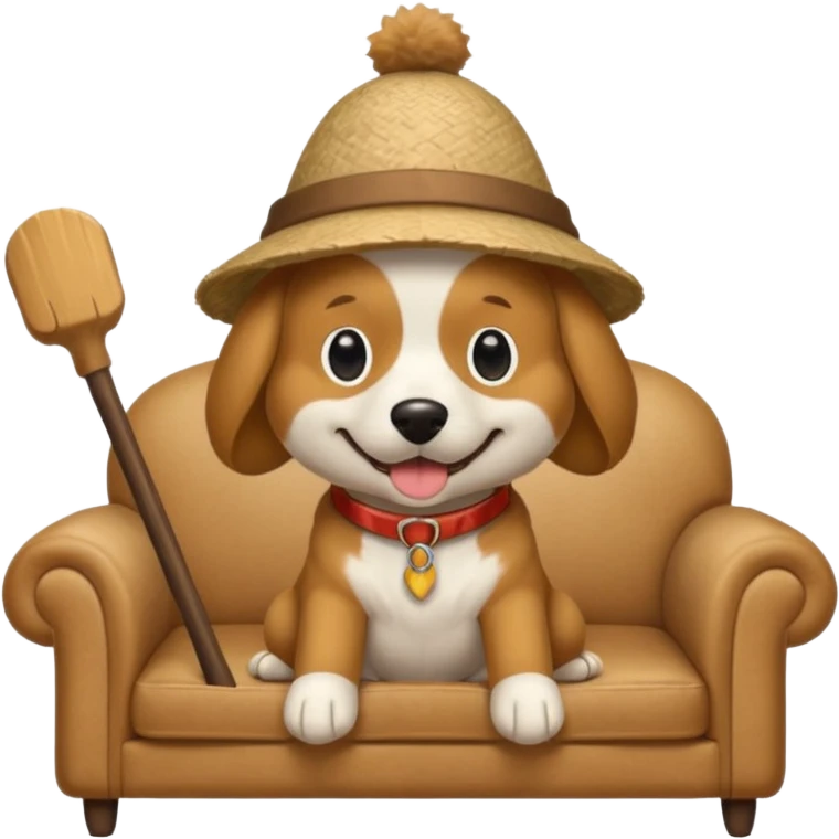 A dog that has a stick hat and a sofa shirt emoji