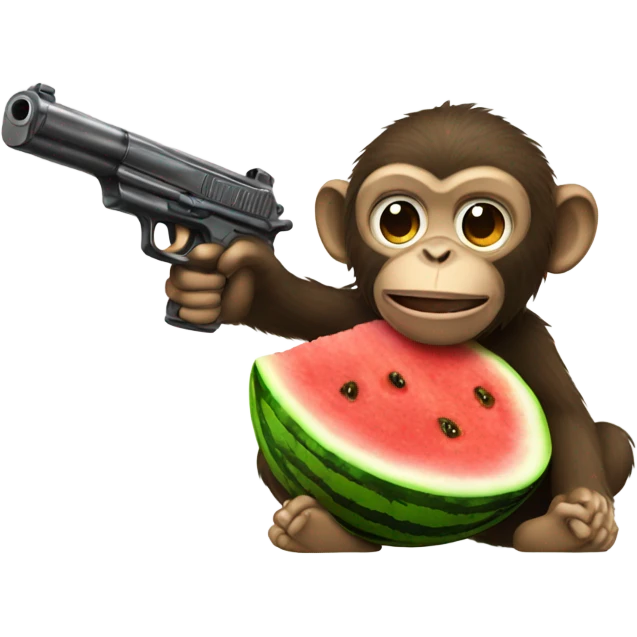 Monkey eating watermelon shooting gun emoji