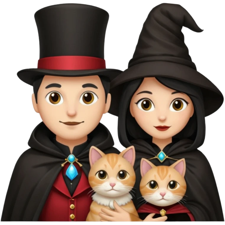 magician couple and their pet cat emoji