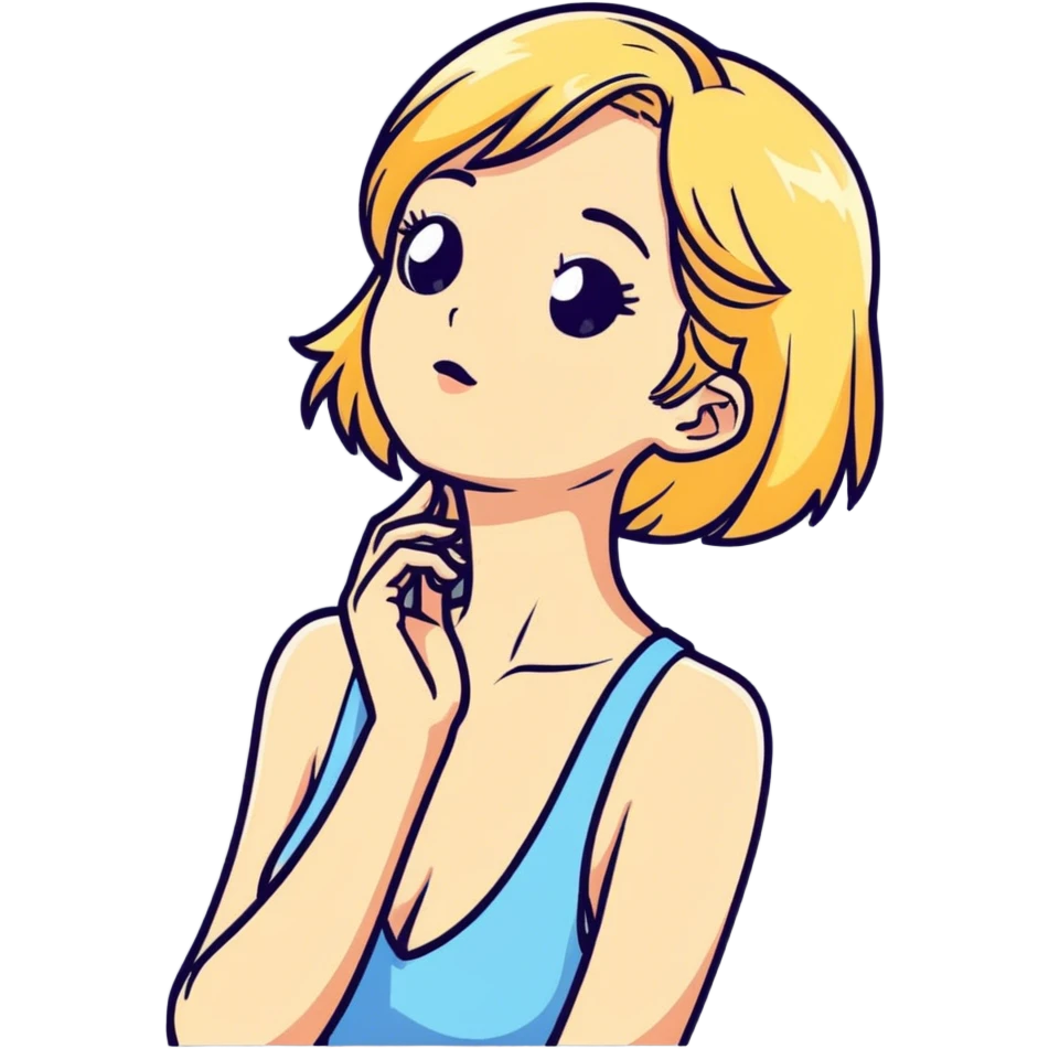 A blonde girl with hands on there neck emoji