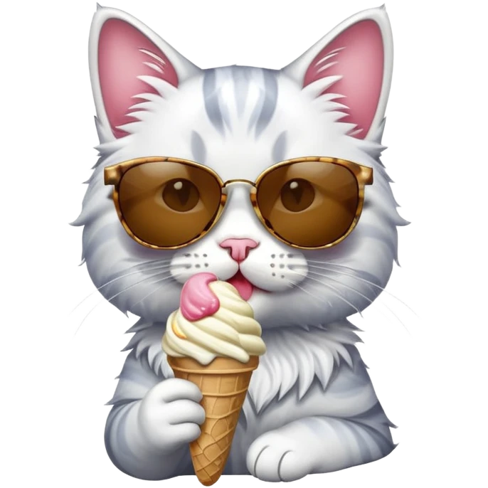Cat with sunglasses eating ice cream emoji