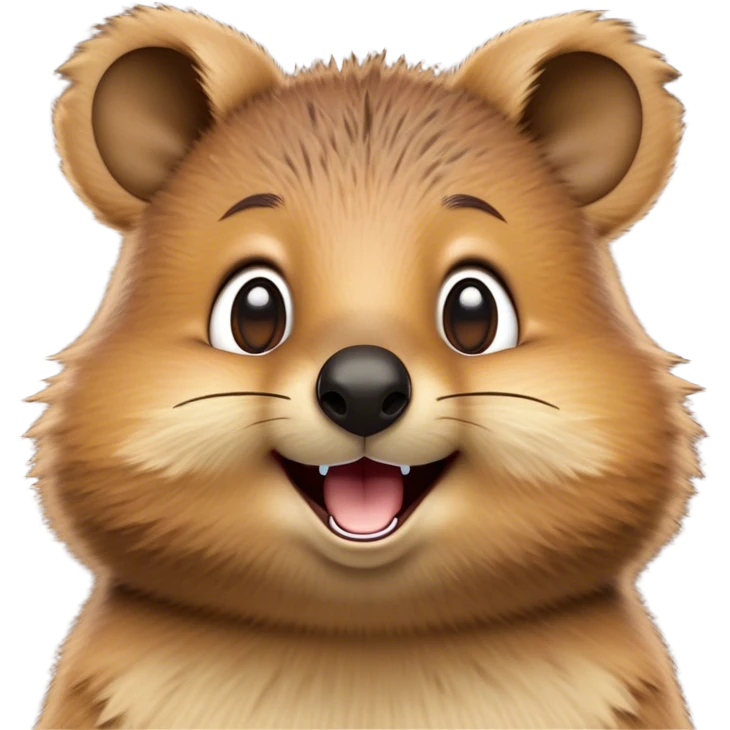 Cinematic Comical Quokka Portrait Emoji, Head tilted dramatically with an exaggeratedly amused expression, featuring a quirky, fluffy brown fur with a wide, playful grin and expressive eyes filled with humorous disbelief, Simplified yet hilariously expressive features, highly detailed, glowing with a slightly sassy glow, high shine, dramatic yet playful, stylized with an air of cheeky marsupial mischief, bright and endearing, soft glowing outline, capturing the essence of a spirited and over‐the‐top quokka, so meme‐worthy it feels like it could beam its way into internet fame instantly! emoji