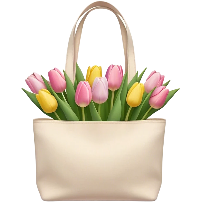 canvas tote bag filled with pastel tulips emoji