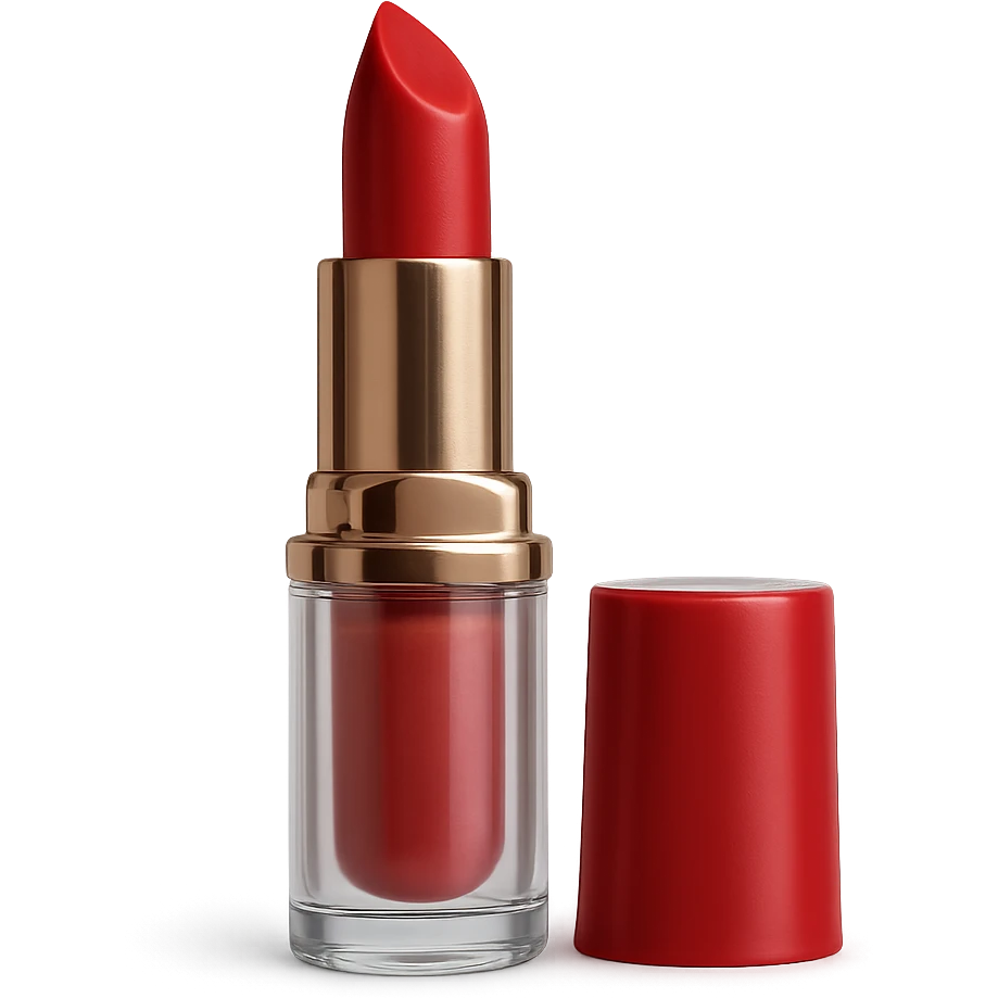 Edit this image to a realistic lipstick emoji with a transparent case in a photorealistic style. Remove the background completely. emoji