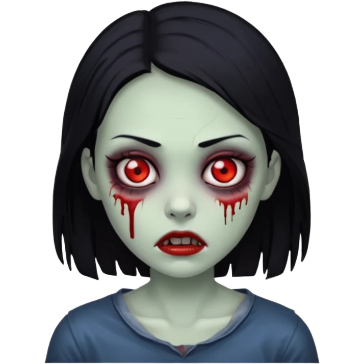 zombie girl with black hair, with a red eye emoji