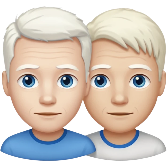 Two guys, the first one is an albino with blue eyes and white hair, the second one is a brunette with brown eyes. emoji