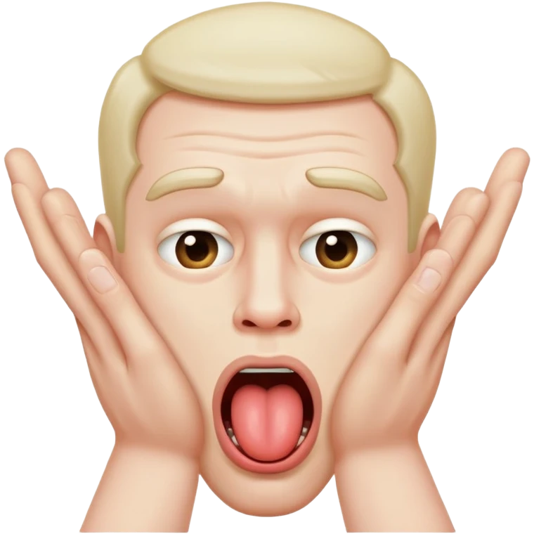 A manly and dramatically pretend pretending to choke himself with two hands with his tongue sticking out emoji