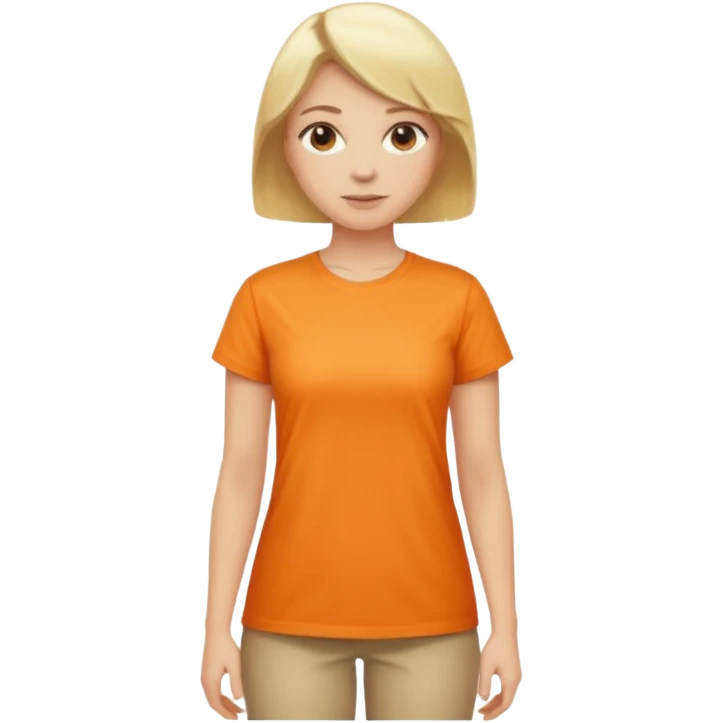 woman with blond hair, full body visible, standing, wearing a light orange shirt emoji