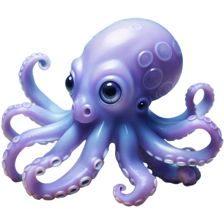 Cinematic Noble Baby Octopus Portrait Emoji, Poised and graceful, with a soft, rounded, slightly translucent body in a dreamy light blue-purple hue, large, glistening eyes full of quiet intelligence and mystery, delicate, flowing tentacles curling gently, Simplified yet sophisticated features, highly detailed, glowing with a soft, ethereal oceanic radiance, high shine, elegant and serene, stylized with an air of deep-sea wonder, focused and tranquil, soft glowing outline, capturing the essence of an otherworldly, intelligent little cephalopod, floating effortlessly in the gentle ocean currents! emoji