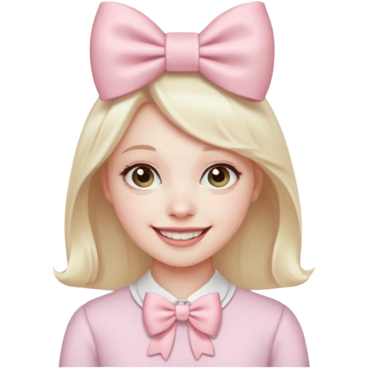 classic laughing emoji with a very pretty pale pale pink bow emoji
