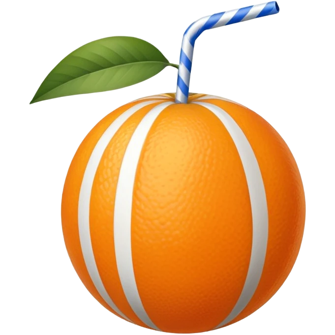 orange fruit with blue and white striped straw emoji