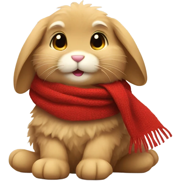 light brown fluffy bunny with red scarf laying down emoji
