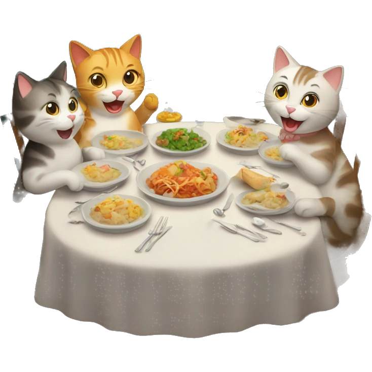 four HAPPY cats having DINNER emoji