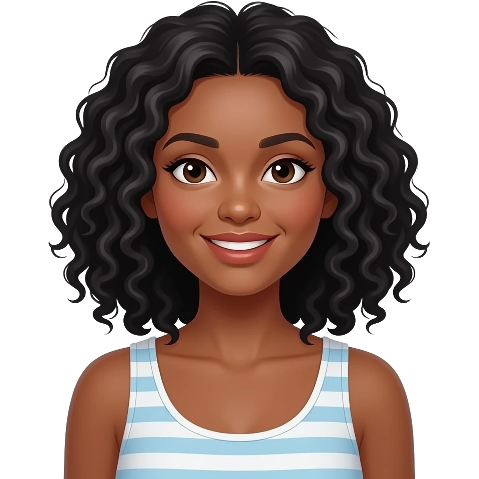 A medium-dark skinned woman with shoulder-length black curly hair at the grocery store shopping. emoji