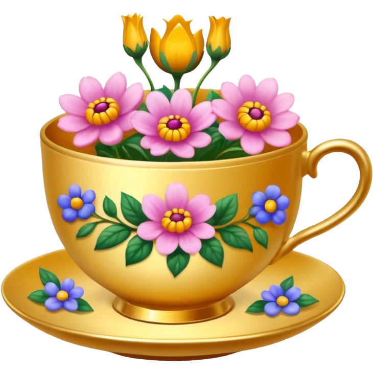 Golden teacup with flowers inside teacup  emoji