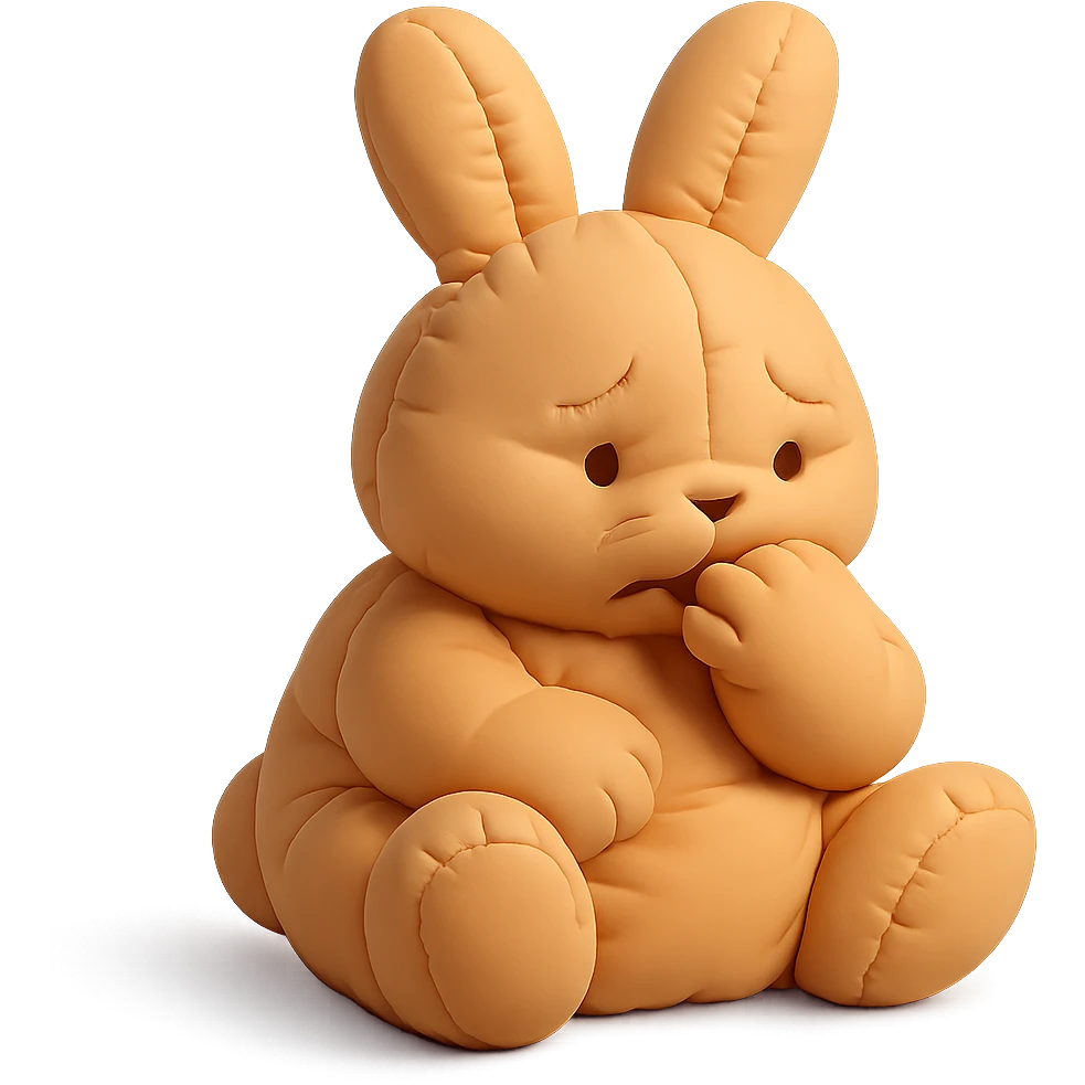 apricot bunny biting paw nervously, full body, cushion style emoji
