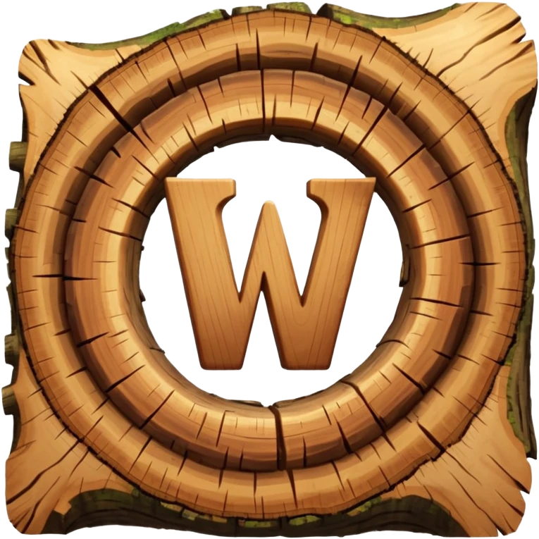 letter w inside the cut piece of a tree trunk with tree rings emoji