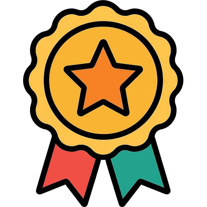 vector icon of a gold performance badge with colorful elements, elegant minimalist flat design, award badge style, 2D flat vector, trending icon look, soft shadows, no text, commercial use, isolated on white background emoji
