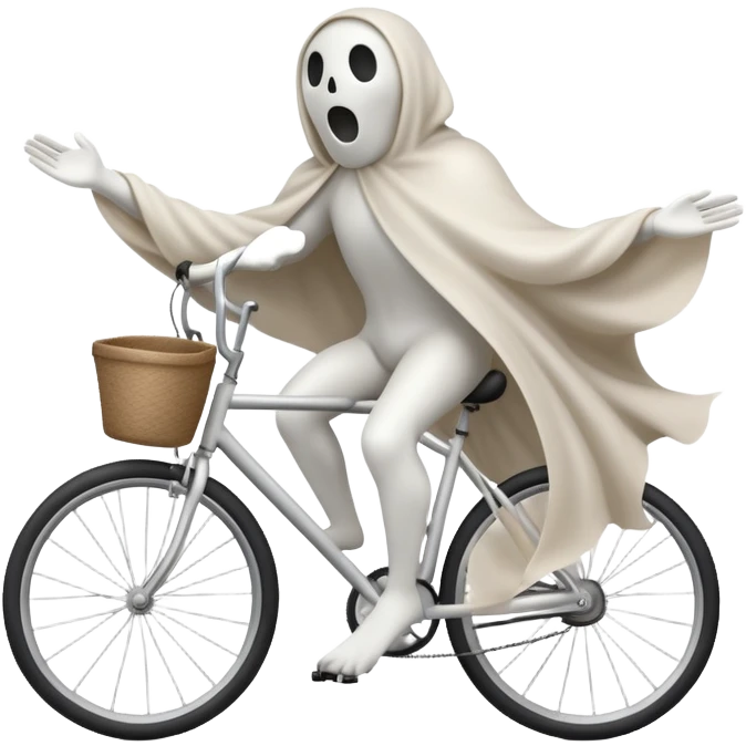 Ghost on bicycle, 3d pictograph, full body, male, arms covered with cloth and invisible emoji