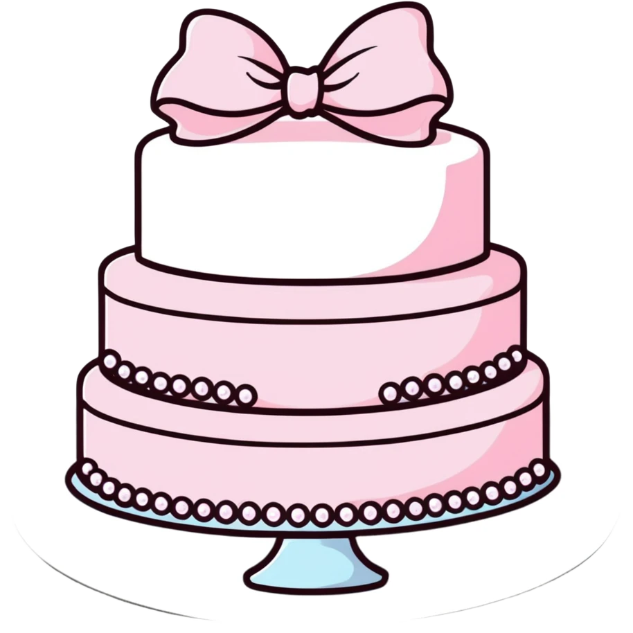 light pink cake decorated with pearls and a light pink bow on top emoji