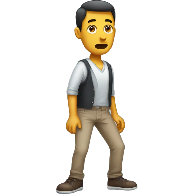 
man with a confused face because he put two legs in one pant leg emoji