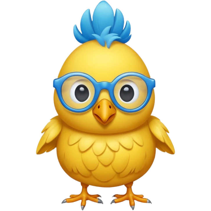 Pollito amarillo con gafas de marco azul emoji