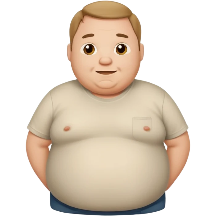 a cartoon fat man holding his stomach wearing t shirt, while looking confused? dont show nipples and person holding stomach emoji