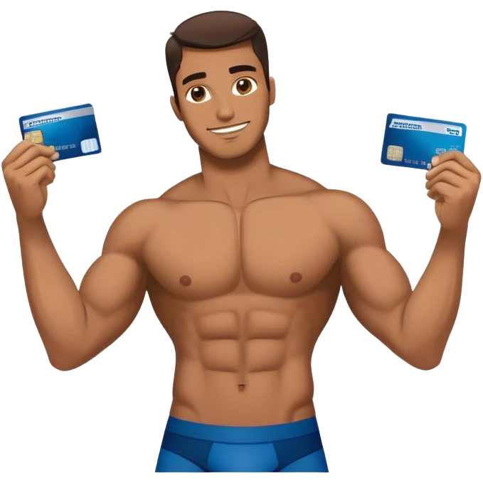 Handsome Brown guy , flexing stacks of American Express cards , full body.  emoji
