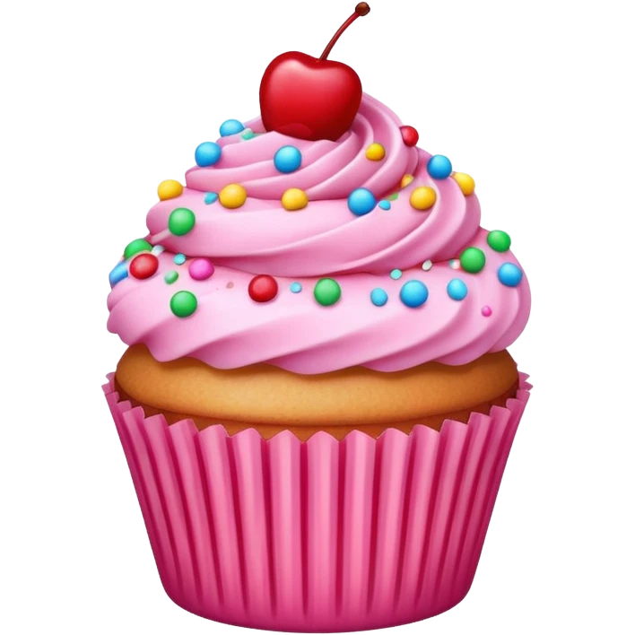 pink cupcake with cherry and sprinkle on top  emoji