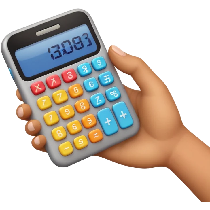 3D iPhone style emoji of a person using a calculator, finger pressing colorful buttons, digital display showing numbers, isolated on white background, soft shadows, high detail, playful and cute. emoji