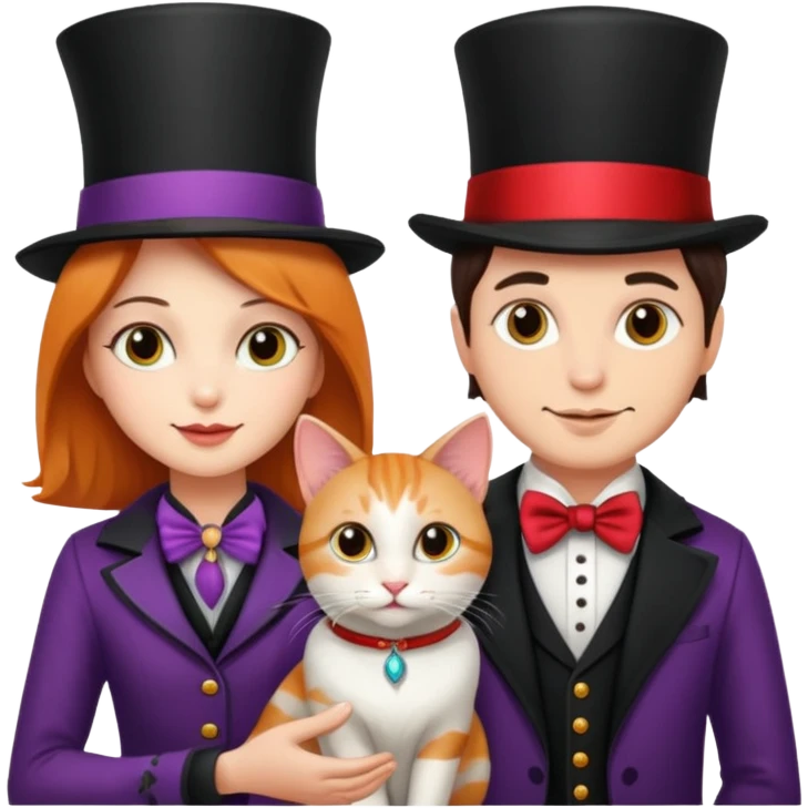 magician couple and their pet cat emoji