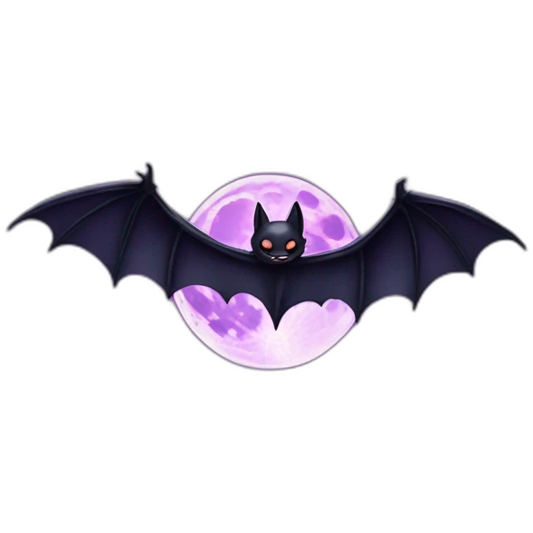 realistic full moon dripping purple behind with vampire bat wings flying in front emoji
