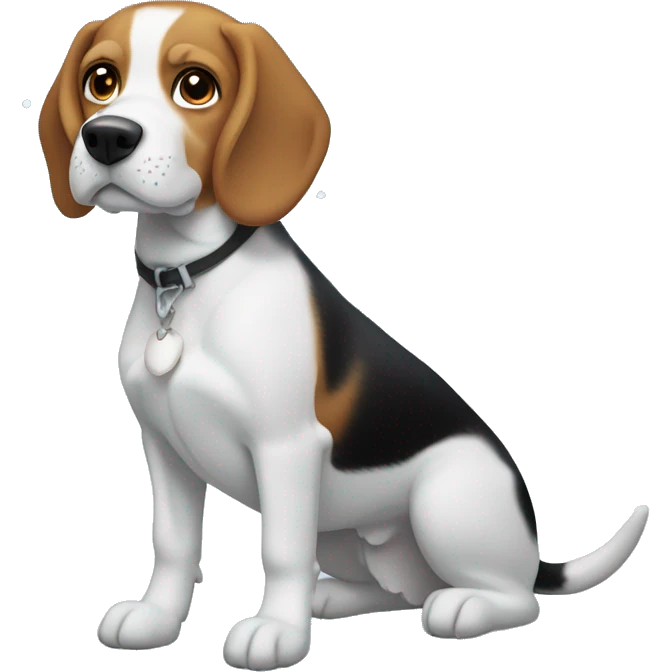 Beagle with white patch of fur by his nose and he’s in the snow and show his whole body with snow in the back emoji