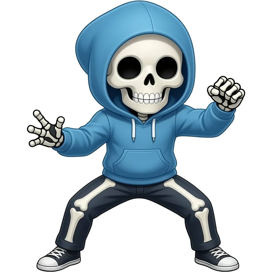 sans from undertale fighting pose sans is a skeleton with a blue hoodie emoji