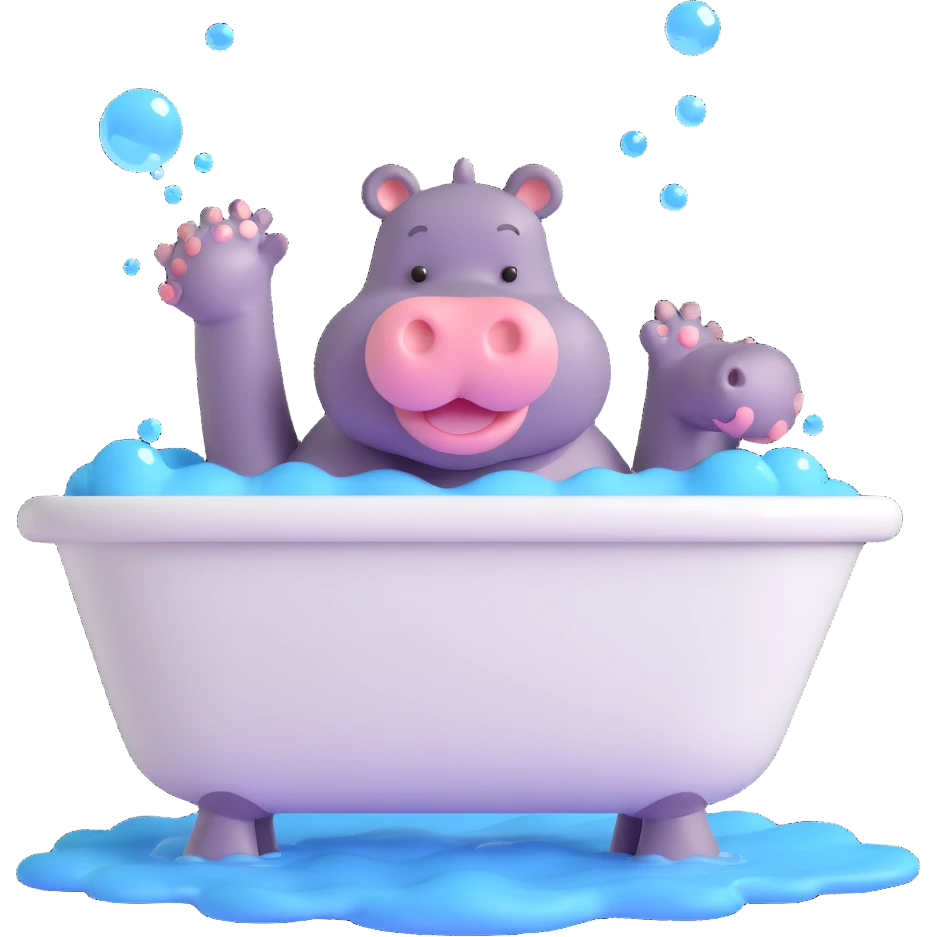 happy hippo with bubbles in bathtub emoji