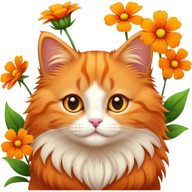 A cute  little  orange cat and flower emoji